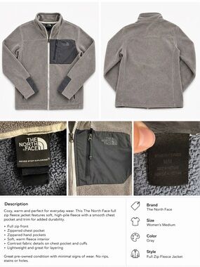 The North Face Gray Full-Zip Sherpa Fleece Jacket with Chest Pocket